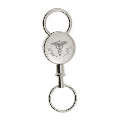 Round Silver Detachable Key Chain with Caduceus - ON CLEARANCE WHILE SUPPLIES LASTS